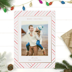 Rose Gold & Red Candy Cane Stripes Holiday Photo