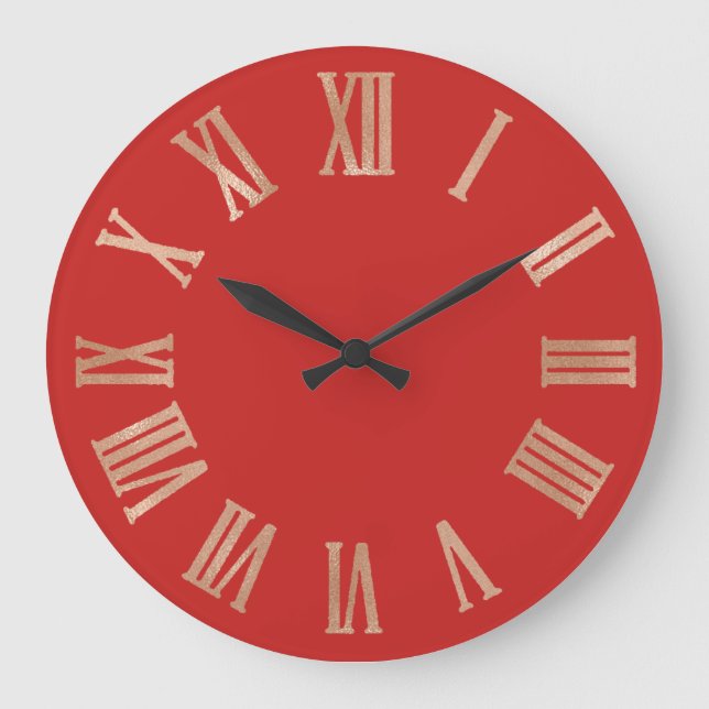 Rose Gold Red Copper Pastel Metallic Roman Numers Large Clock (Front)