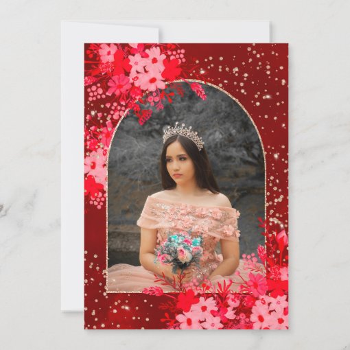 Rose Gold Red Floral Tiara Princess Quinceanera Invitation Zazzle