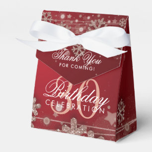 Rose Gold Red Winter 30th Birthday Thank You Favor Boxes