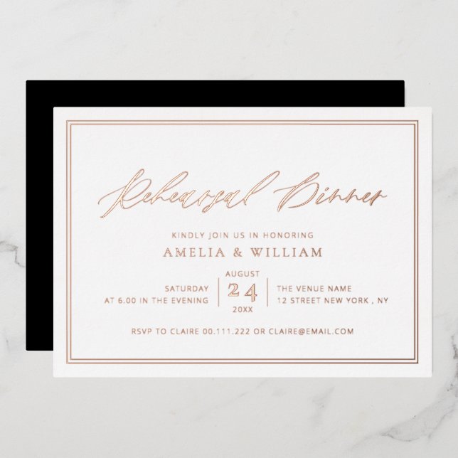 rose gold rehearsal dinner  foil invitation (Front/Back)