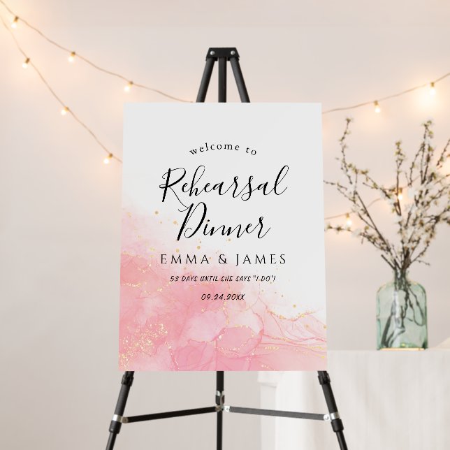 Rose Gold Rehearsal Dinner Welcome Sign (In Situ (Stand))