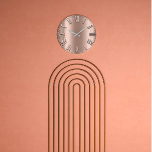 Rose Gold Relief Metal Skinny Silver Roman Numbers Large Clock