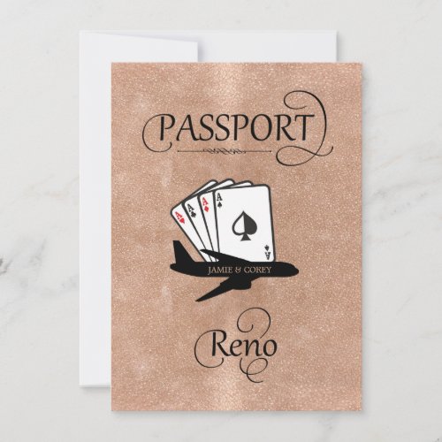 Rose Gold Reno Passport Save the Date Card