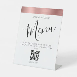 Rose gold restaurant menu QR code pedestal Sign