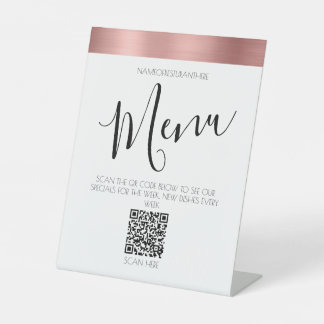 Rose gold restaurant menu QR code pedestal Sign