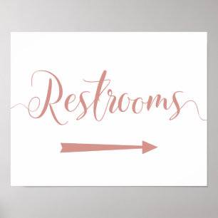 Rose Gold Restrooms Sign Right Arrow Directions