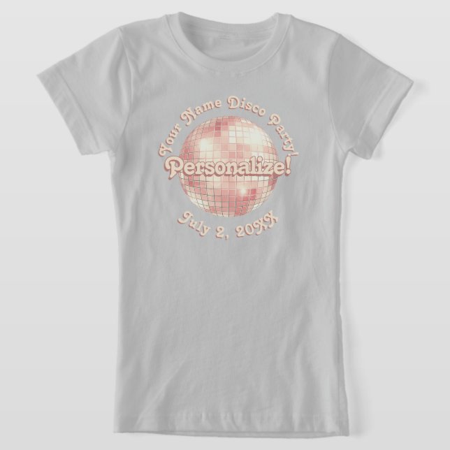 Rose Gold Retro Disco Ball PERSONALIZED T-Shirt (Laydown)