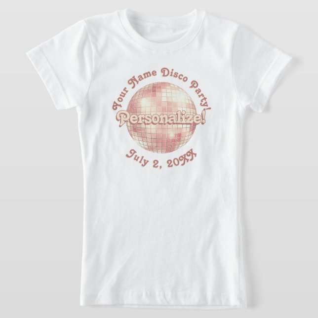 Rose Gold Retro Disco Ball PERSONALIZED T-Shirt (Laydown)