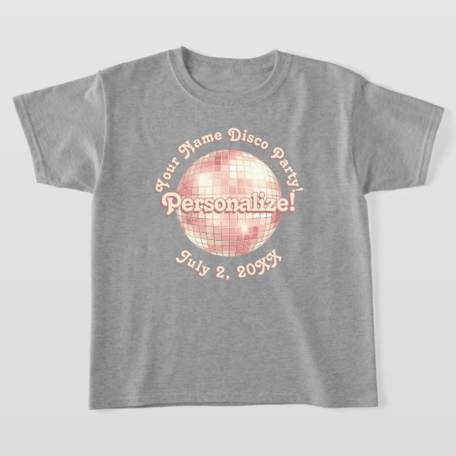 Rose Gold Retro Disco Ball PERSONALIZED T-Shirt (Laydown)
