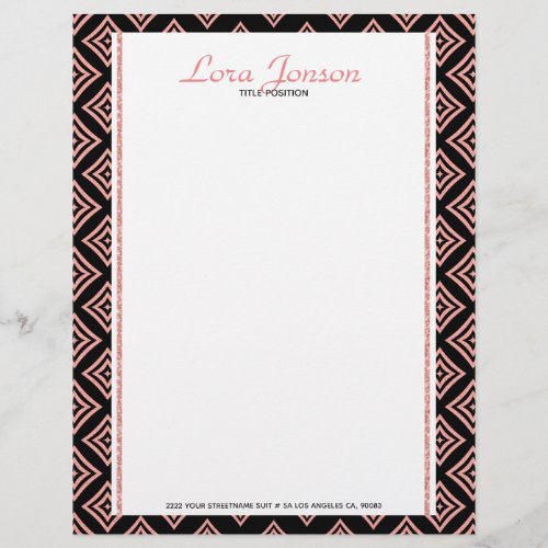 Rose Gold Rhomboid Over Black Background Letterhead