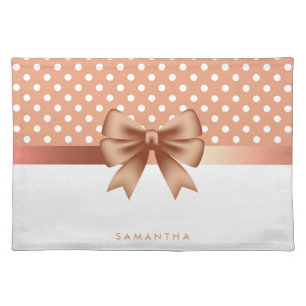 Rose Gold Ribbon and Polka Dots Cloth Placemat