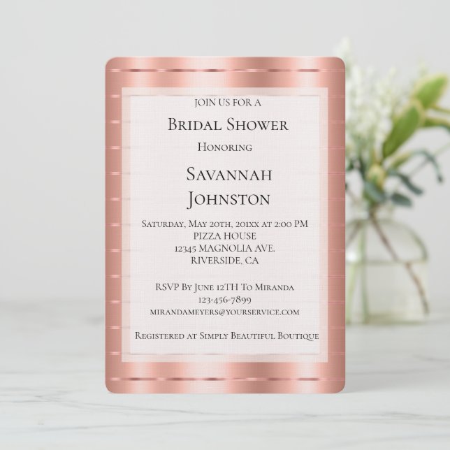 Rose Gold Ribbon Bridal Shower Invitation (Standing Front)