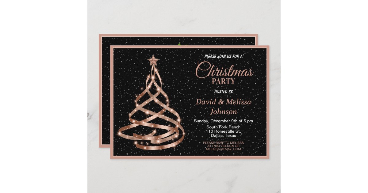 Rose Gold Ribbon Christmas Tree Party invitation Zazzle