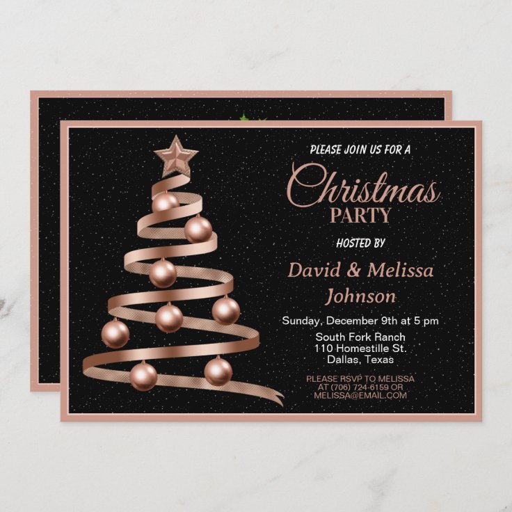 Rose Gold Ribbon Christmas Tree Party invitation Zazzle