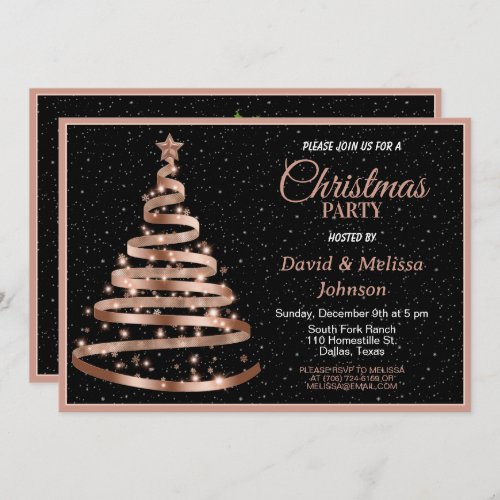 Rose Gold Ribbon Christmas Tree Party invitation