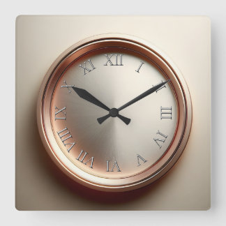 rose gold ring and roman numerals square wall clock
