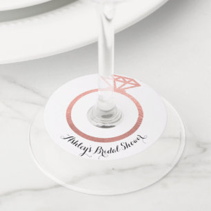 Rose gold ring bridal shower  wine glass tag
