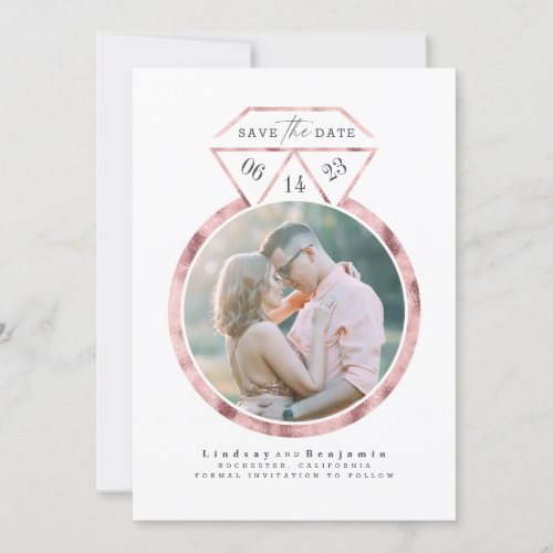 Rose Gold Ring Modern Elegant Save the Date Photo