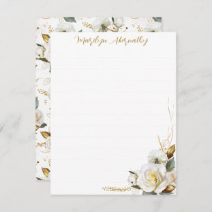 Rose Gold Romantic Floral Ruled Note Card