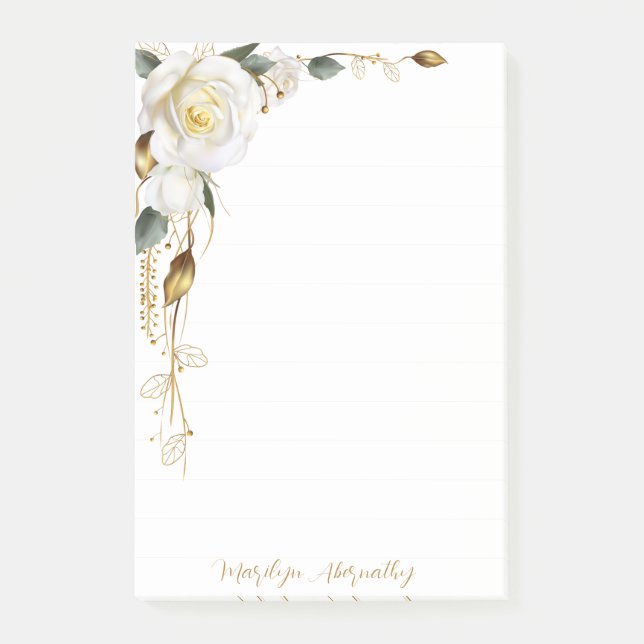 Rose Gold Romantic Floral Ruled Post-it Notes (Front)