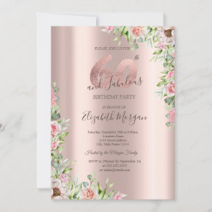  Rose Gold,Roses 60th Birthday  Invitation