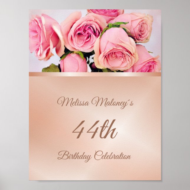 Rose Gold Roses Birthday Party Poster (Front)