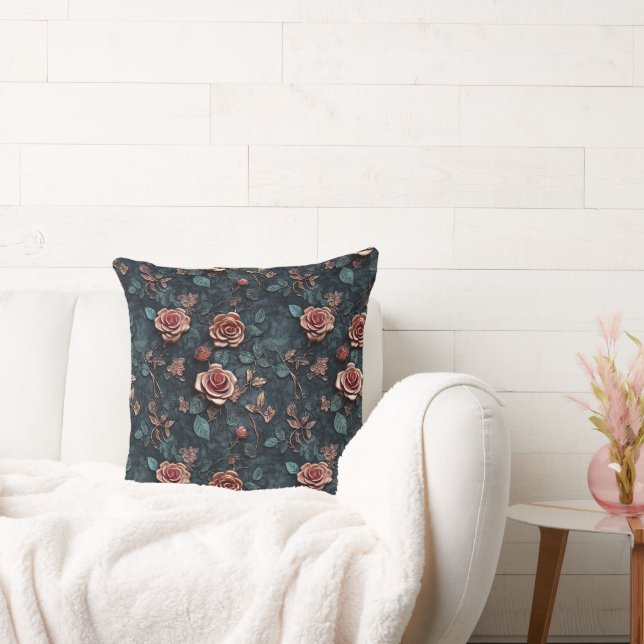 Rose Gold Roses  Throw Pillow (Couch)