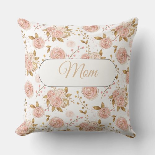 Rose Gold Roses with Gold Leaves Pillow