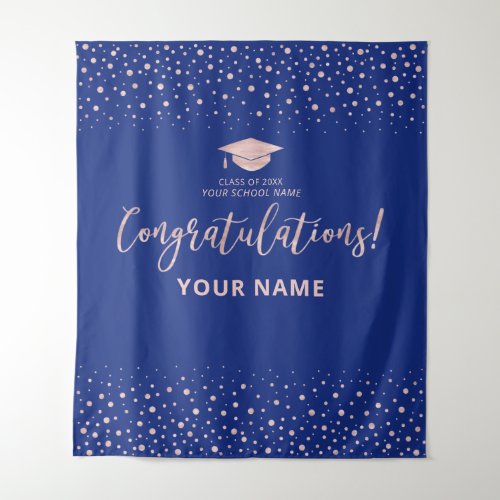 Rose Gold  Royal Blue Congratulation Graduation Tapestry