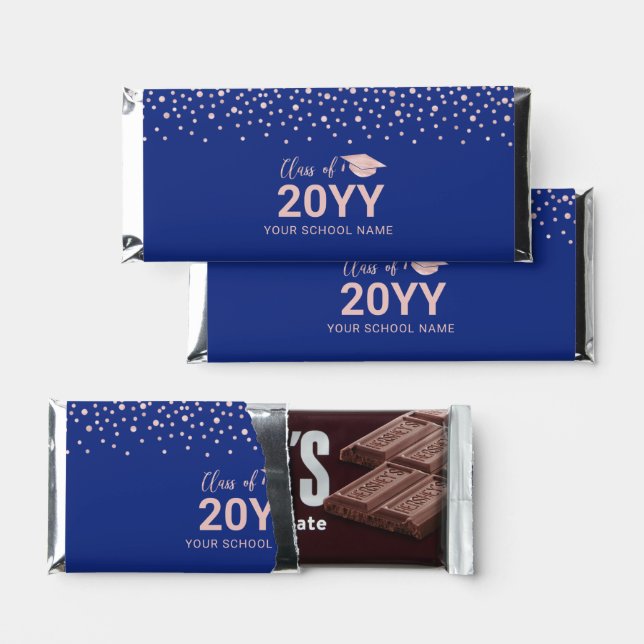 Rose Gold & Royal Blue Graduation Party Gift Hershey Bar Favors (Front)