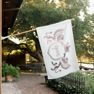 Rose Gold Royal Crown Emblem Lions Open Sign Flag