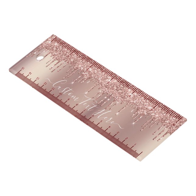 Rose Gold Ruler Blush Glitter with Custom Text  (Angled)