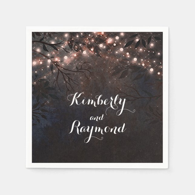 Rose Gold Rustic Country Night Wedding Napkins (Front)