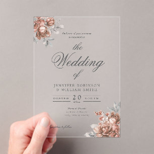 Rose Gold Rustic Floral Elegant Script Wedding  Acrylic Invitations