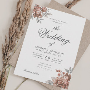 Rose Gold Rustic Floral Elegant Script Wedding  Invitation