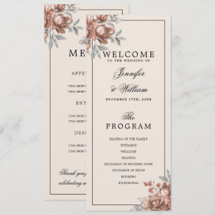 Rose Gold Rustic Floral Wedding Program Menu