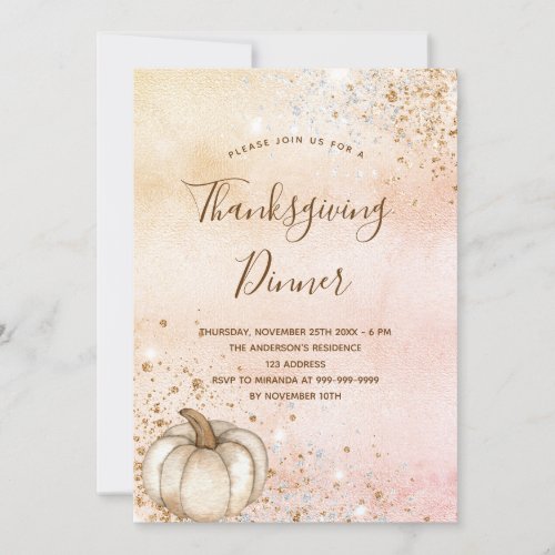 Rose gold rustic pumpkin Thanksgiving Dinner Invitation