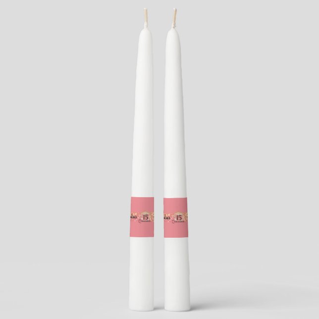  Rose Gold Rustic Quinceañera Spanish Votive Candl Taper Candle (Front)