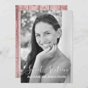 Rose Gold Rustic Wood Sweet Sixteen Birthday Invitation