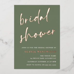 Rose Gold & Sage Green Bridal Shower Modern Foil Invitation