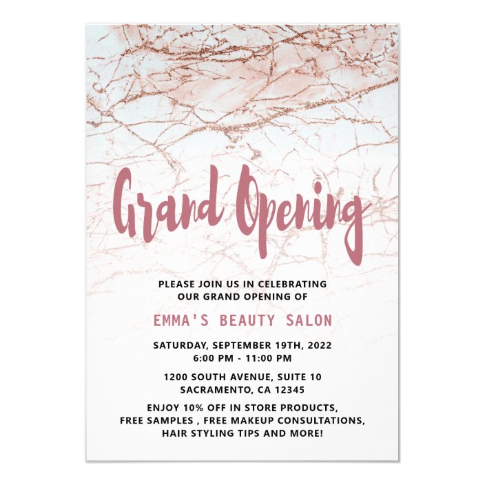 Rose Gold Salon Grand Opening Invitation Zazzle Com