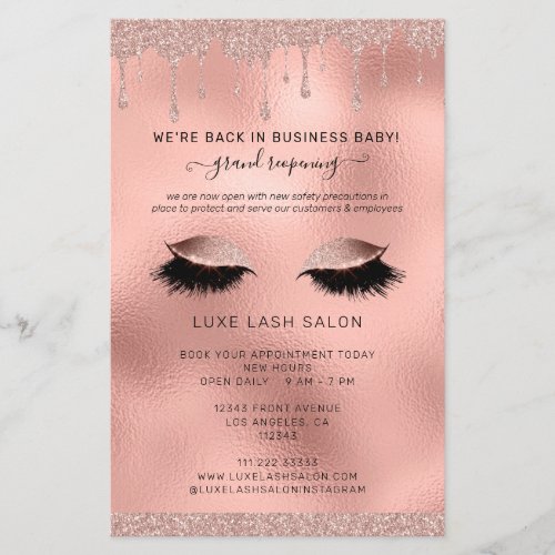 Rose Gold Salon Grand Reopening Covid Safety Flyer