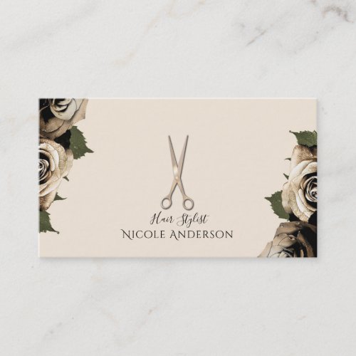 Rose Gold Salon Hair Stylist Scissors Glam Roses Business Card