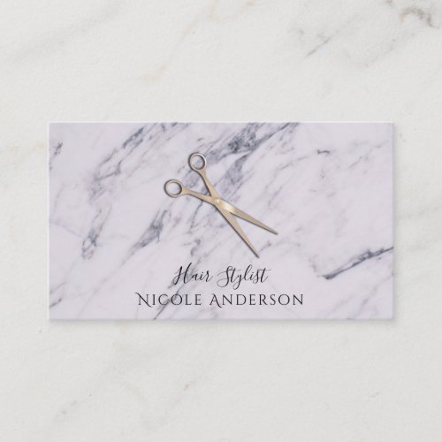 Rose Gold Salon Hair Stylist Scissors Grey Marble Business Card