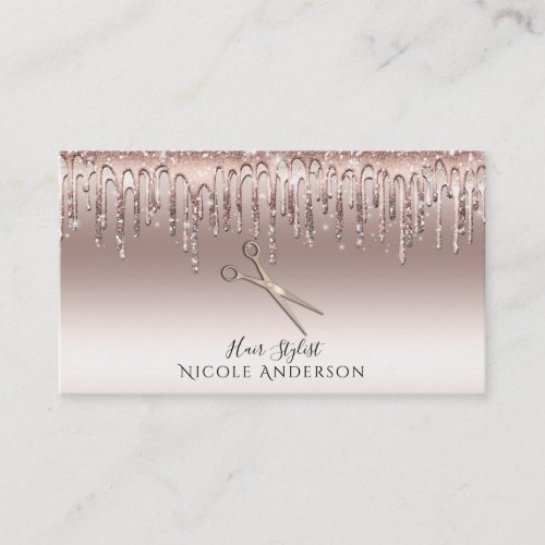 Rose Gold Salon Hair Stylist Scissors Pink Glitter Business Card