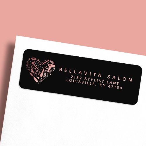 Address Labels 5 Rose Gold Salon Heart Hair Stylist Return Address Label