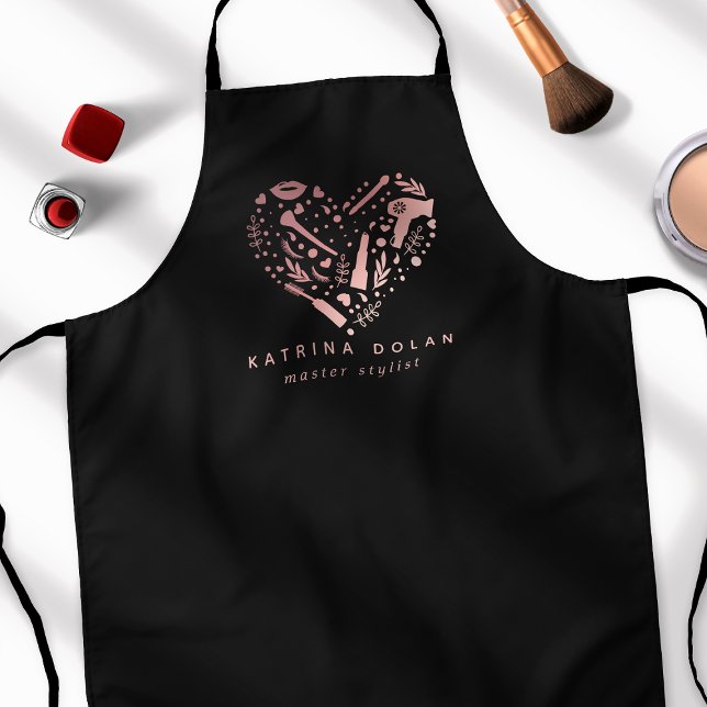 Rose Gold Salon Heart Stylist Personalized Name Apron (Creator Uploaded)