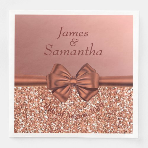 Rose Gold Satin Bow  Paper Dinner Napkins