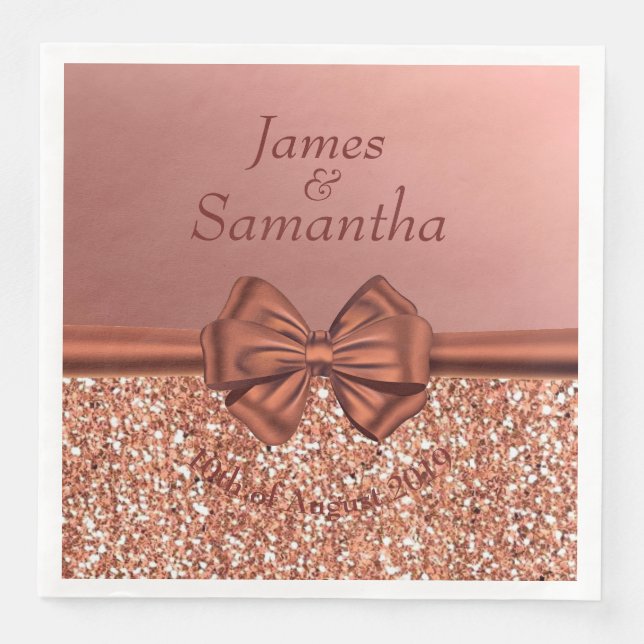 Rose Gold Satin Bow – Paper Dinner Napkins (Front)